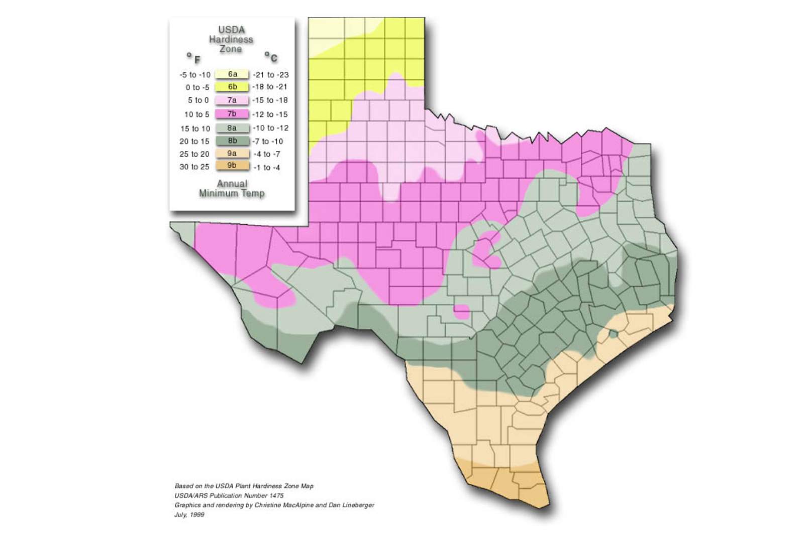 Hardiness zones in Texas