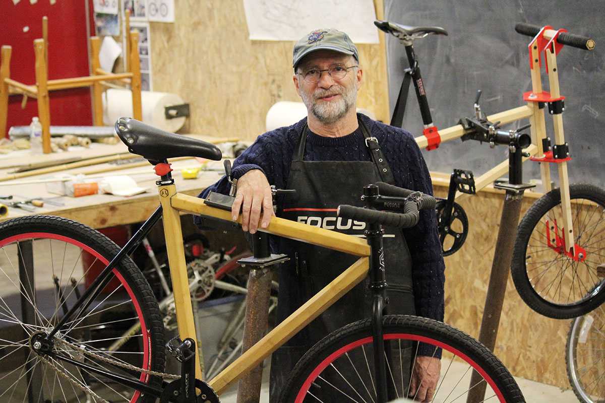 Lance Rake and bamboo bike
